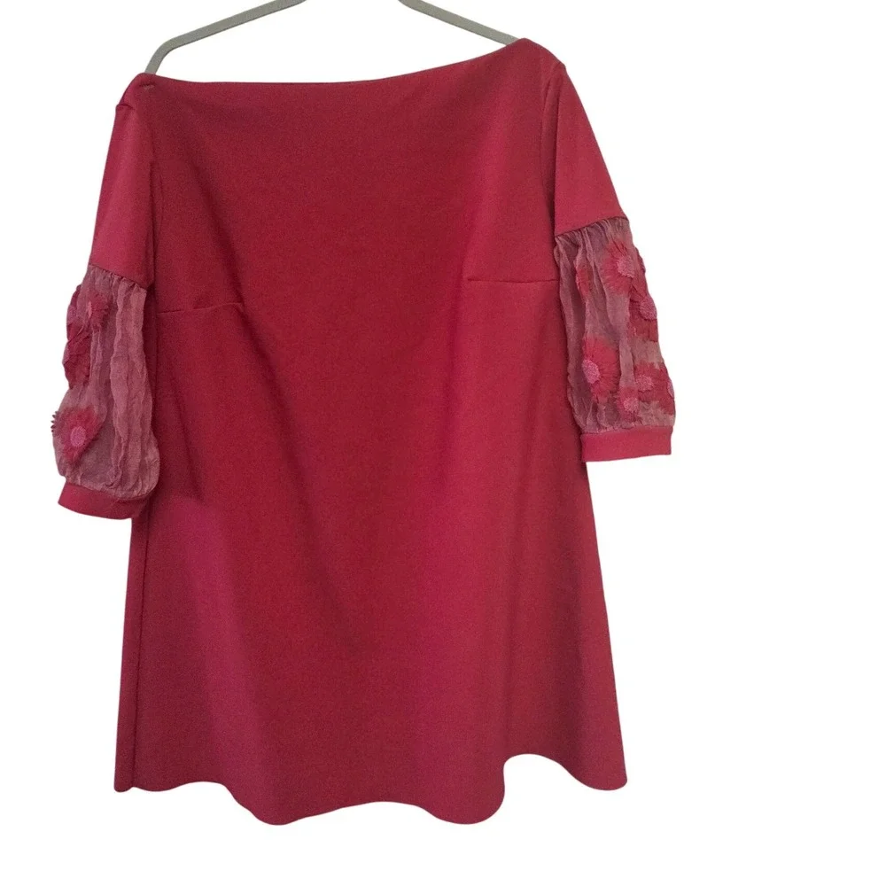 Chiara‎ Boni La Petite Robe Hot Pink Shift Dress Sheer Floral Sleeve - Picture 3 of 8
